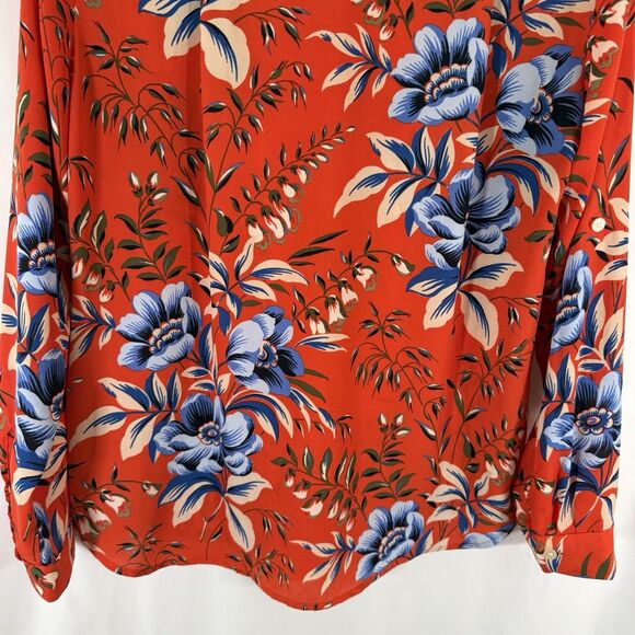 LOFT Blouse Women's Medium Orange Floral Button Up Long Sleeve Pockets - Picture 10 of 10